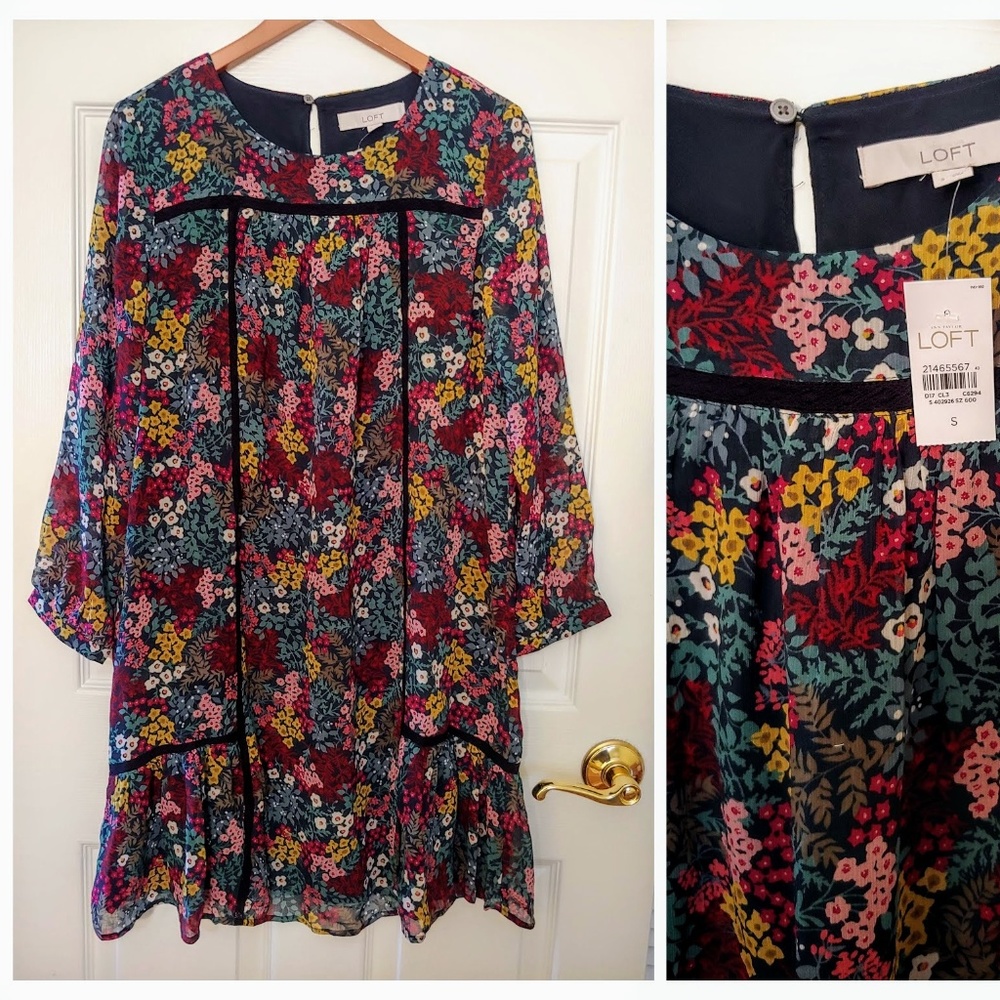 NWT Ann Taylor Loft long sleeve dress floral small
